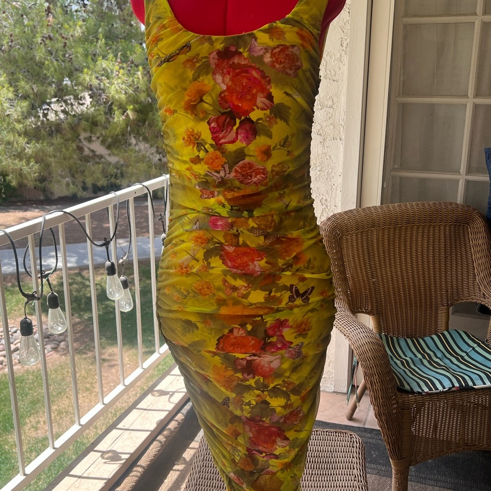 Red and Green Bodycon Midi Dress Scoop Neck Sleeveless